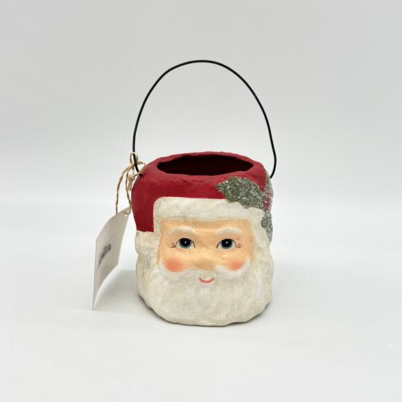 Bethany Lowe Holly Jolly Santa Head Bucket Small Retro Christmas Decor NEW - Picture 2 of 7